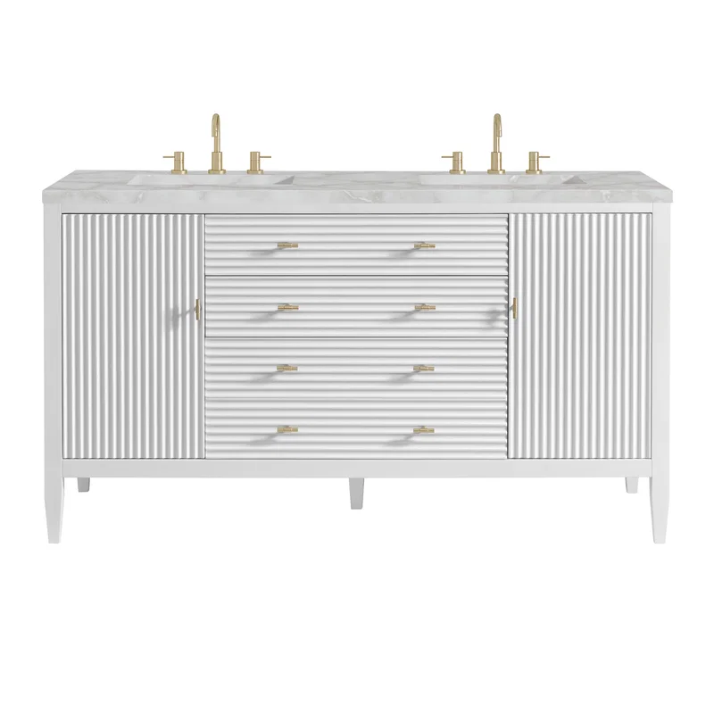 Myrrin 60" Double Vanity, Bright White w/ 3 CM Victorian Silver Silestone Top