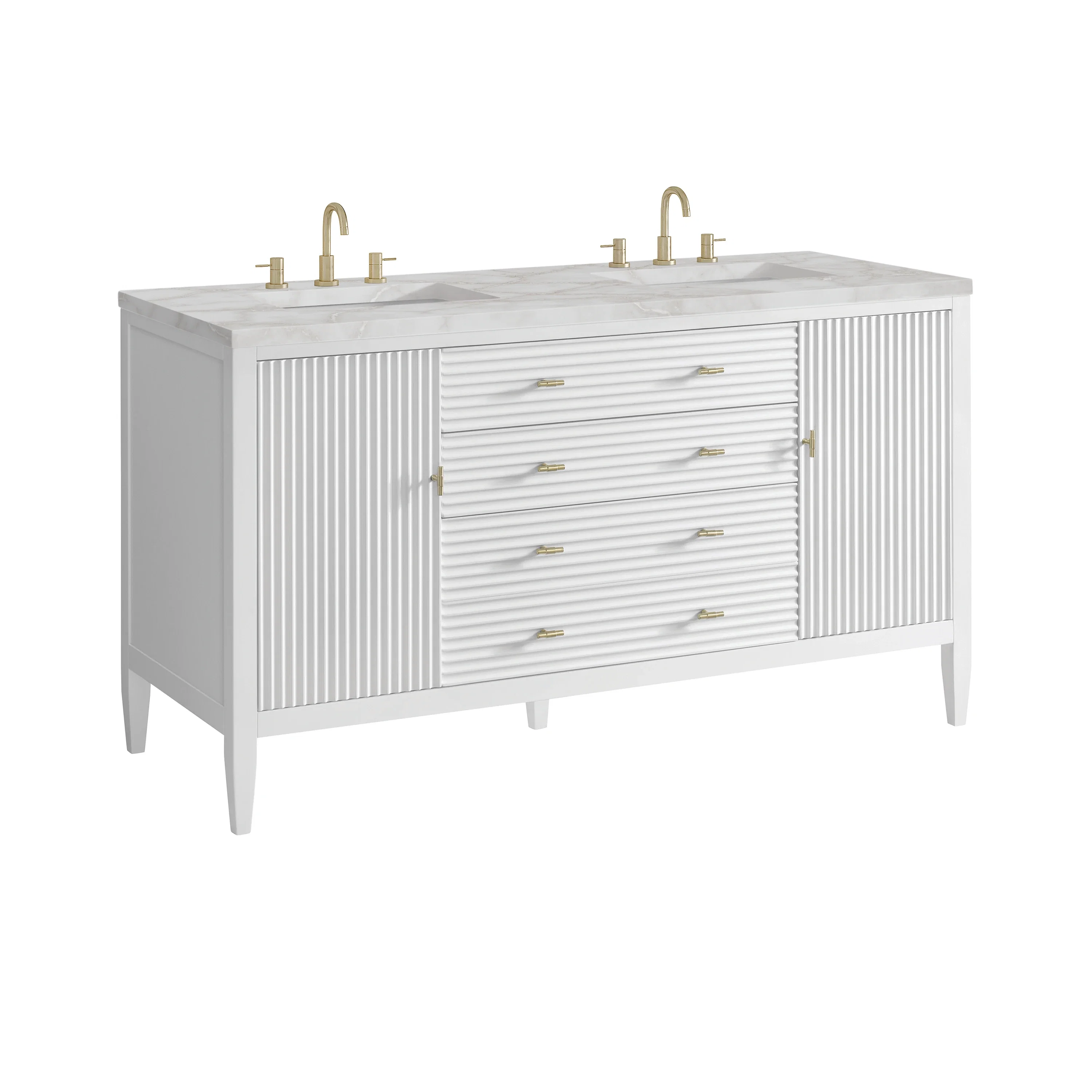 Myrrin 60" Double Vanity, Bright White w/ 3 CM Victorian Silver Silestone Top