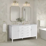 Myrrin 60" Double Vanity, Bright White w/ 3 CM Victorian Silver Silestone Top