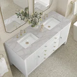 Myrrin 60" Double Vanity, Bright White w/ 3 CM Victorian Silver Silestone Top
