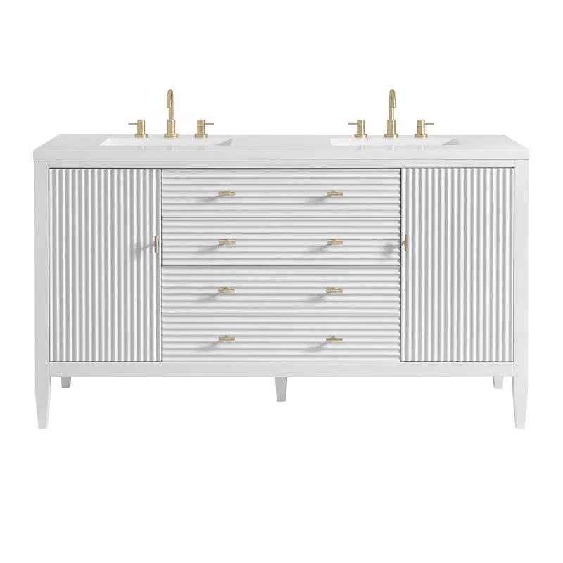 Myrrin 60" Double Vanity, Bright White w/ 3 CM White Zeus Silestone Top