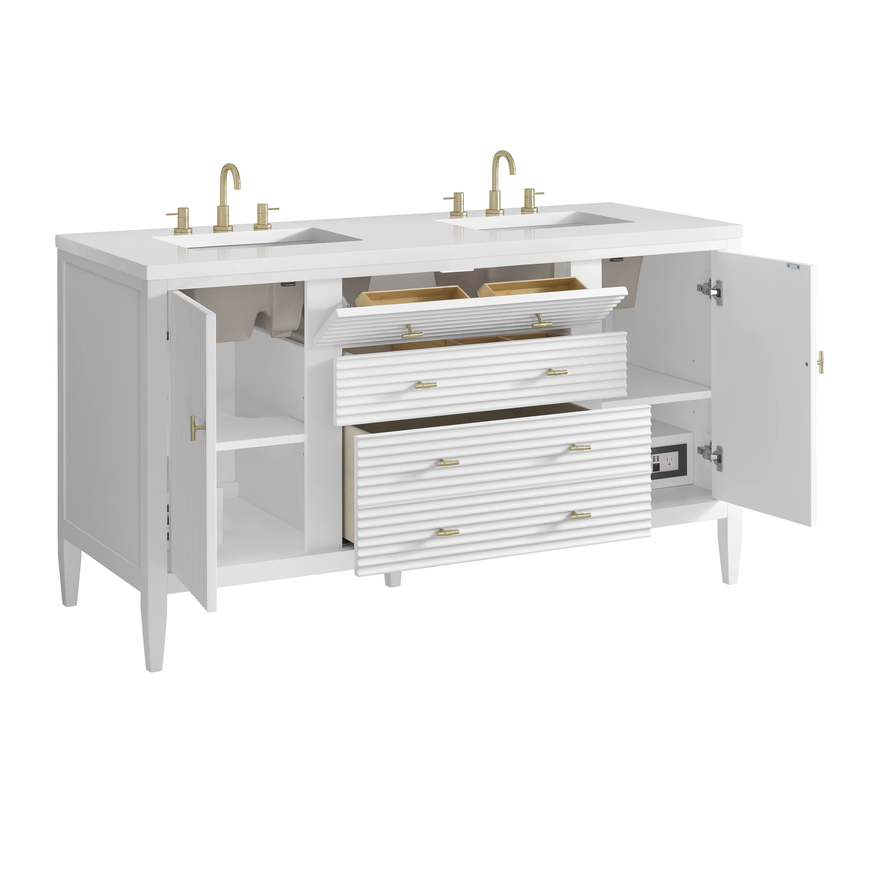 Myrrin 60" Double Vanity, Bright White w/ 3 CM White Zeus Silestone Top