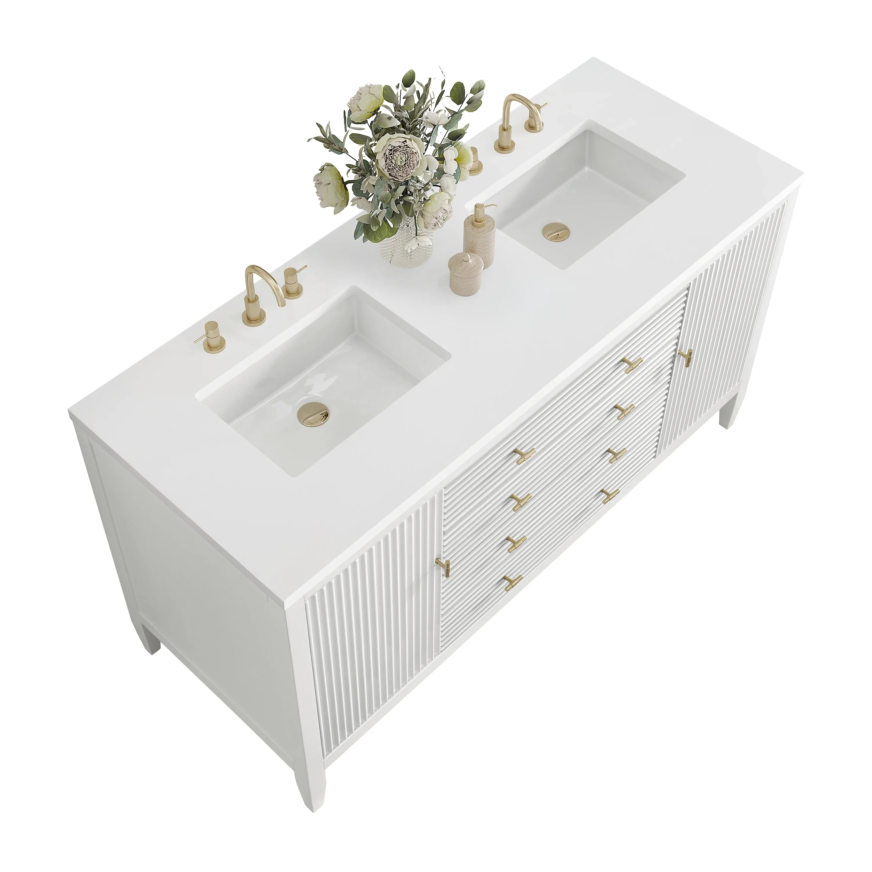 Myrrin 60" Double Vanity, Bright White w/ 3 CM White Zeus Silestone Top