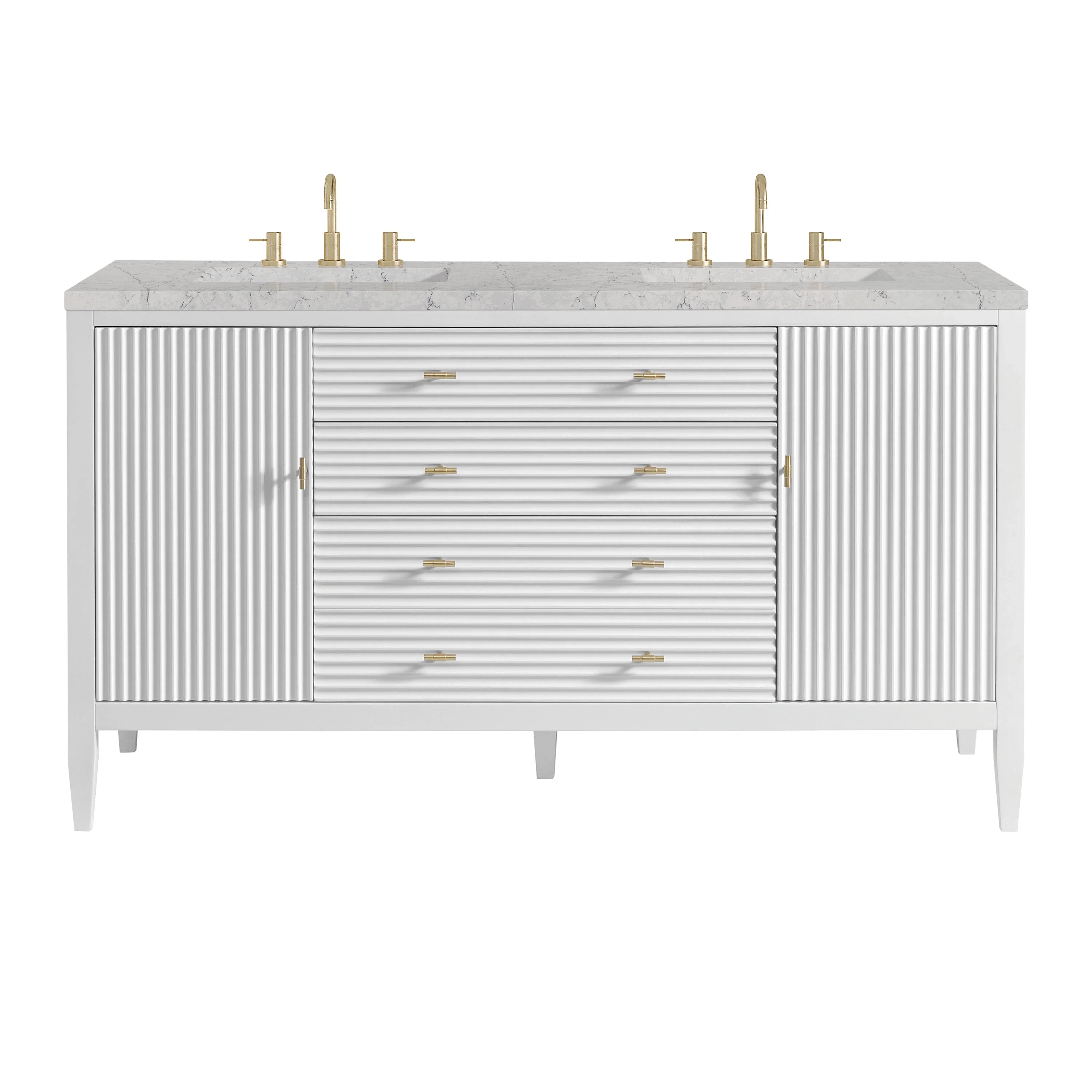 Myrrin 60" Double Vanity, Bright White w/ 3 CM Eternal Jasmine Pearl Silestone Top w/FreePower Wireless Charger