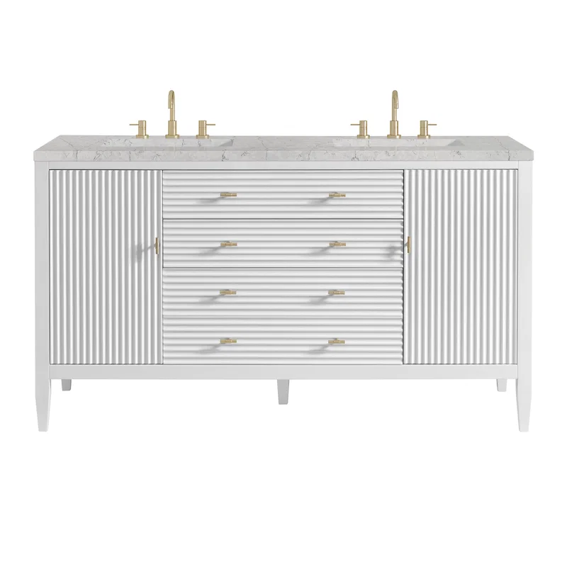 Myrrin 60" Double Vanity, Bright White w/ 3 CM Eternal Jasmine Pearl Silestone Top w/FreePower Wireless Charger