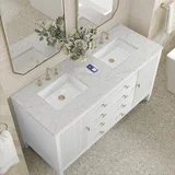 Myrrin 60" Double Vanity, Bright White w/ 3 CM Eternal Jasmine Pearl Silestone Top w/FreePower Wireless Charger