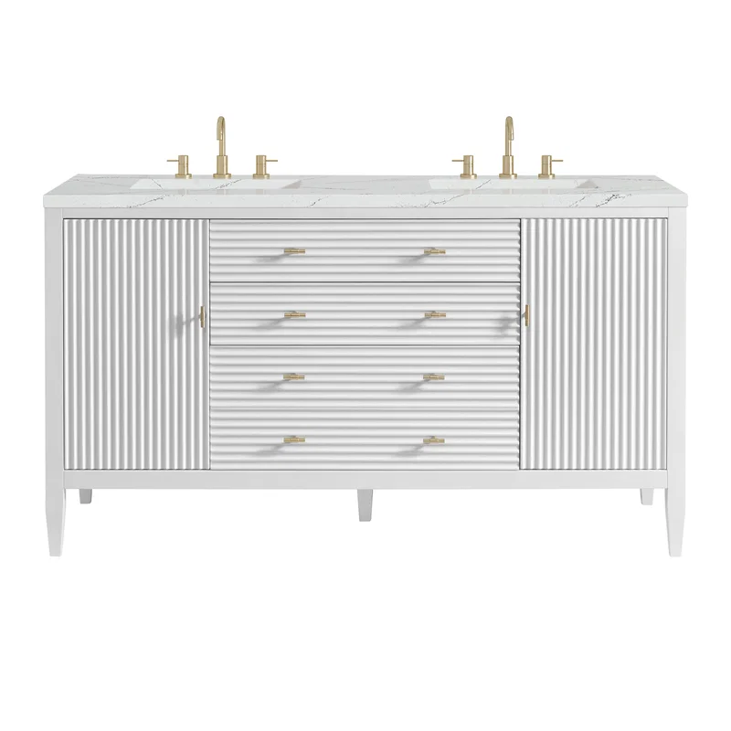 Myrrin 60" Double Vanity, Bright White w/ 3 CM Ethereal Noctis Silestone Top w/FreePower Wireless Charger