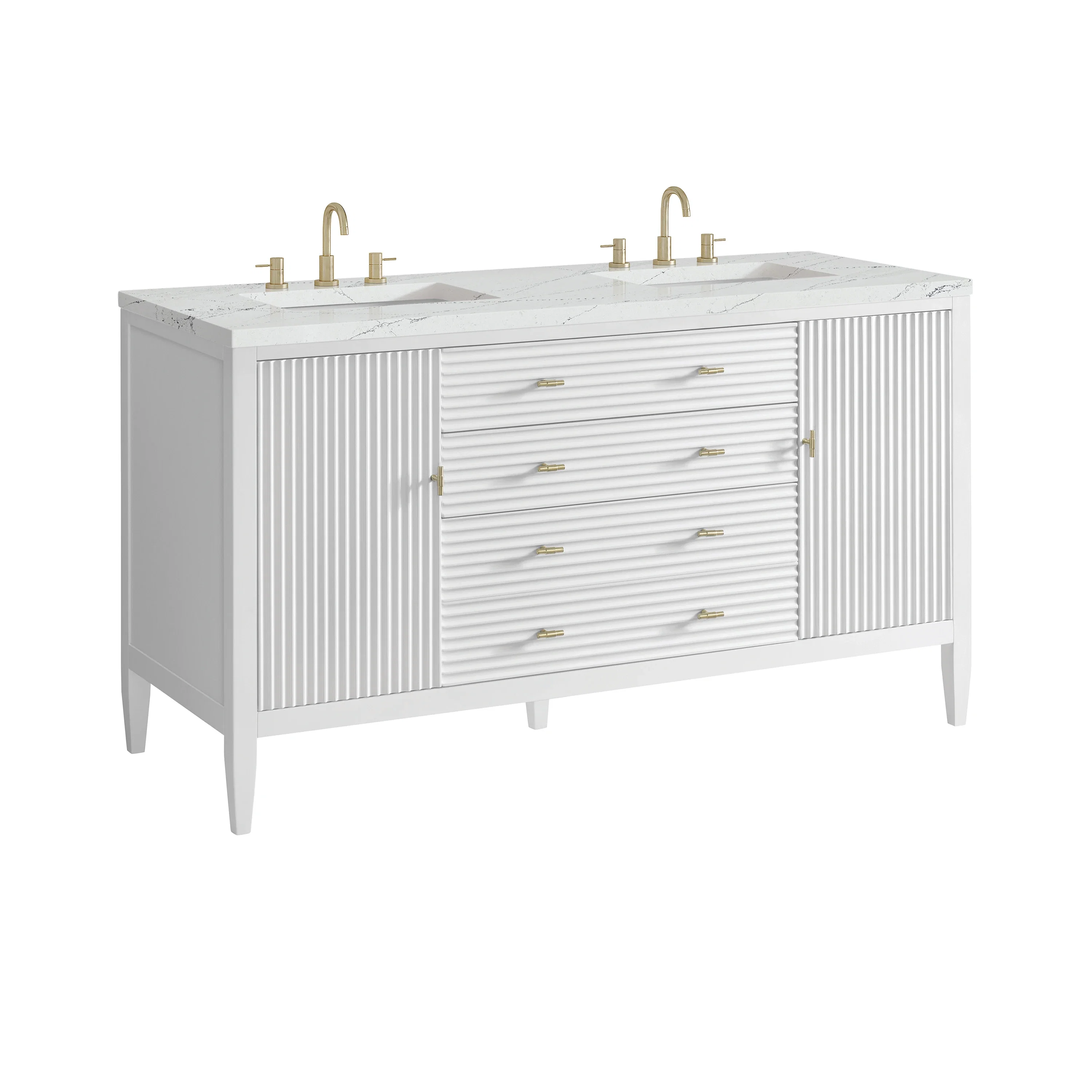 Myrrin 60" Double Vanity, Bright White w/ 3 CM Ethereal Noctis Silestone Top w/FreePower Wireless Charger