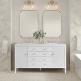 Myrrin 60" Double Vanity, Bright White w/ 3 CM Ethereal Noctis Silestone Top w/FreePower Wireless Charger