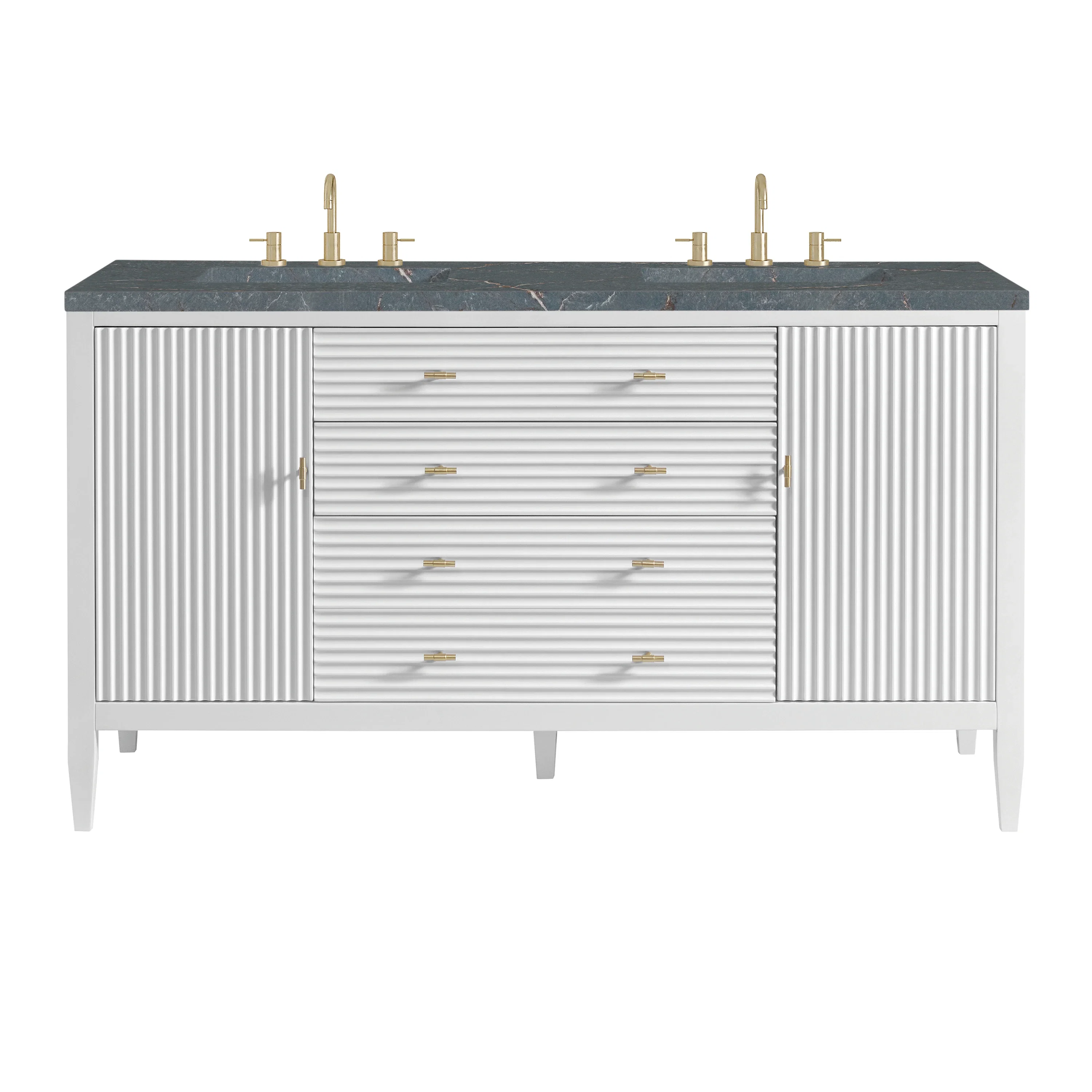 Myrrin 60" Double Vanity, Bright White w/ 3 CM Parisien Bleu Silestone Top w/FreePower Wireless Charger
