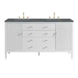Myrrin 60" Double Vanity, Bright White w/ 3 CM Parisien Bleu Silestone Top w/FreePower Wireless Charger