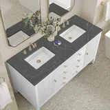 Myrrin 60" Double Vanity, Bright White w/ 3 CM Parisien Bleu Silestone Top w/FreePower Wireless Charger