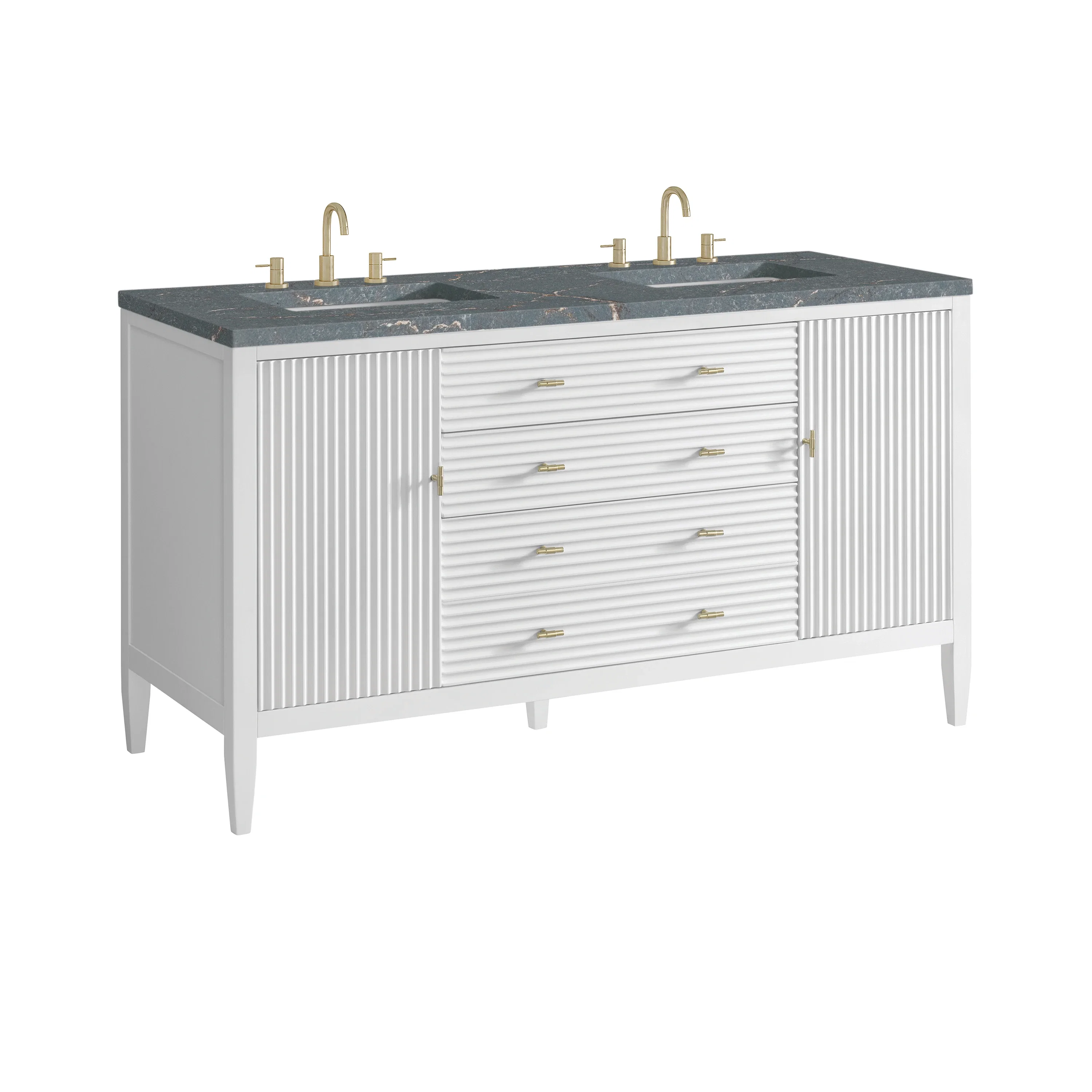 Myrrin 60" Double Vanity, Bright White w/ 3 CM Parisien Bleu Silestone Top w/FreePower Wireless Charger