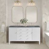 Myrrin 60" Double Vanity, Bright White w/ 3 CM Parisien Bleu Silestone Top w/FreePower Wireless Charger
