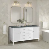 Myrrin 60" Double Vanity, Bright White w/ 3 CM Parisien Bleu Silestone Top w/FreePower Wireless Charger