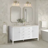 Myrrin 60" Double Vanity, Bright White, w/ 3 CM Siberian Silestone Top w/FreePower Wireless Charger
