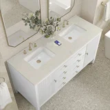 Myrrin 60" Double Vanity, Bright White, w/ 3 CM Siberian Silestone Top w/FreePower Wireless Charger