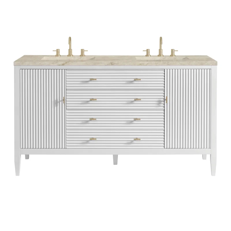 Myrrin 60" Double Vanity, Bright White, w/ 3 CM Tajnar Eclos Top w/FreePower Wireless Charger