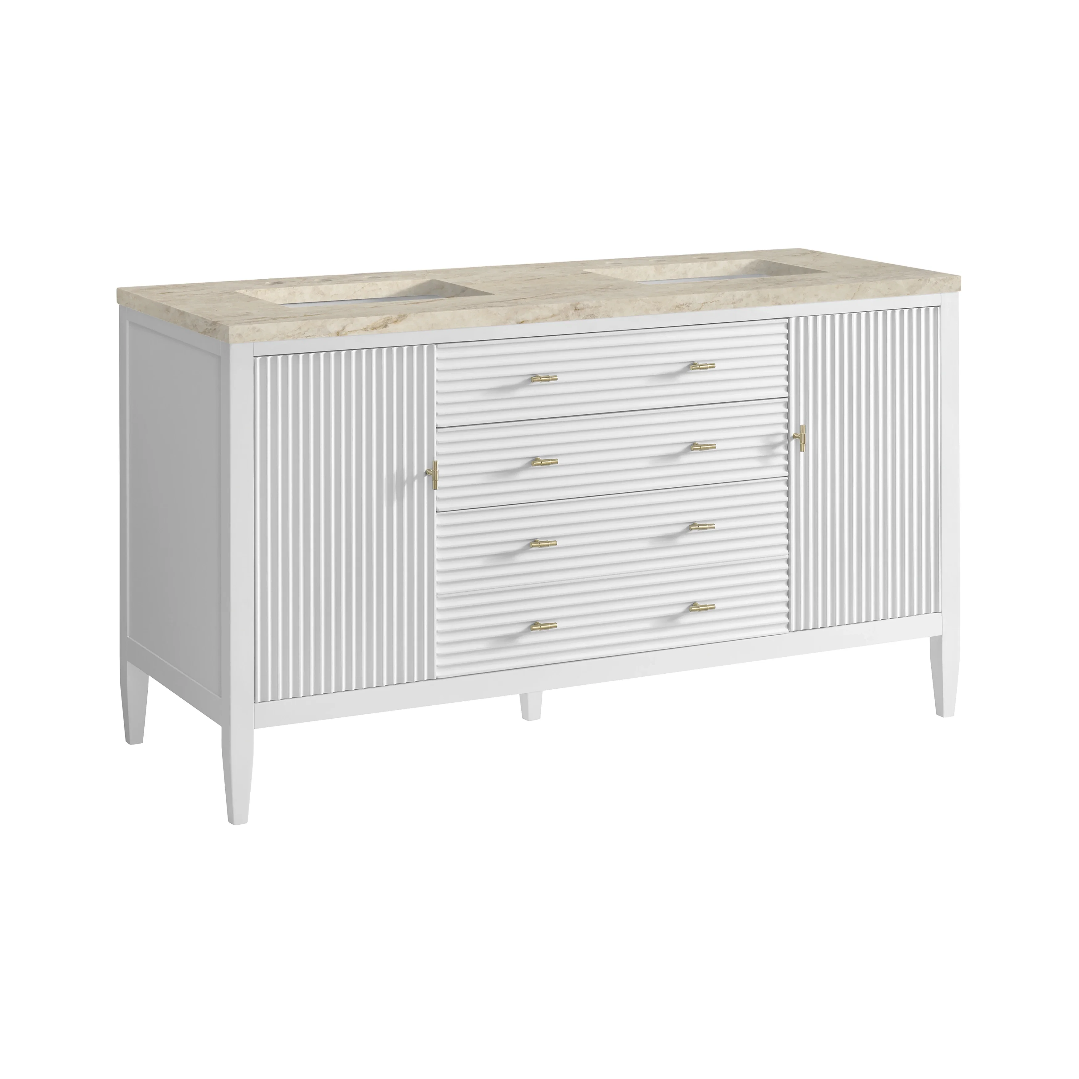 Myrrin 60" Double Vanity, Bright White, w/ 3 CM Tajnar Eclos Top w/FreePower Wireless Charger