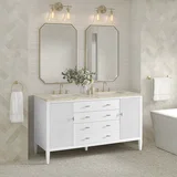 Myrrin 60" Double Vanity, Bright White, w/ 3 CM Tajnar Eclos Top w/FreePower Wireless Charger