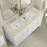 Myrrin 60" Double Vanity, Bright White, w/ 3 CM Tajnar Eclos Top w/FreePower Wireless Charger
