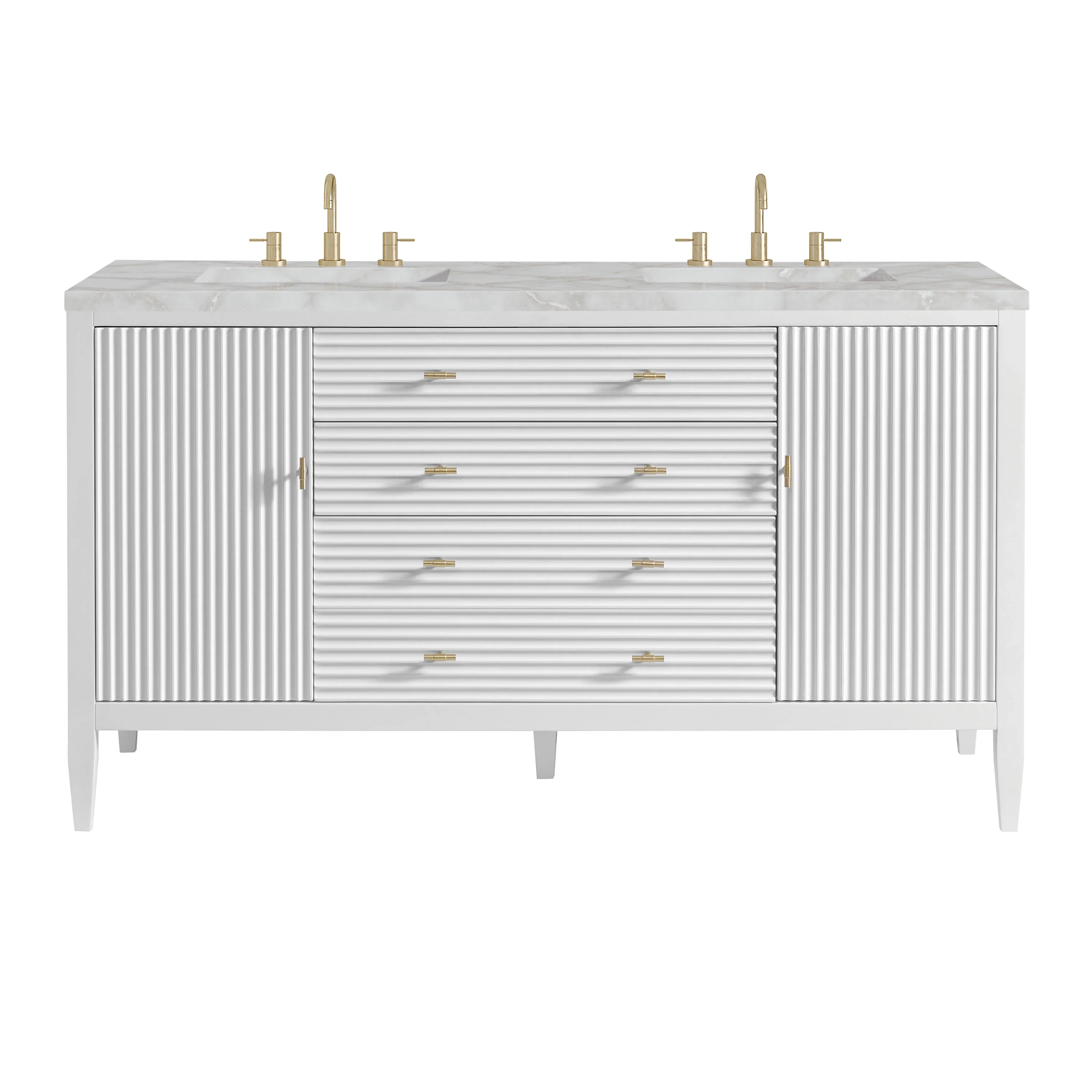 Myrrin 60" Double Vanity, Bright White w/ 3 CM Victorian Silver Silestone Top w/FreePower Wireless Charger