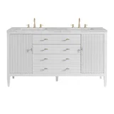 Myrrin 60" Double Vanity, Bright White w/ 3 CM Victorian Silver Silestone Top w/FreePower Wireless Charger