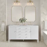 Myrrin 60" Double Vanity, Bright White w/ 3 CM Victorian Silver Silestone Top w/FreePower Wireless Charger