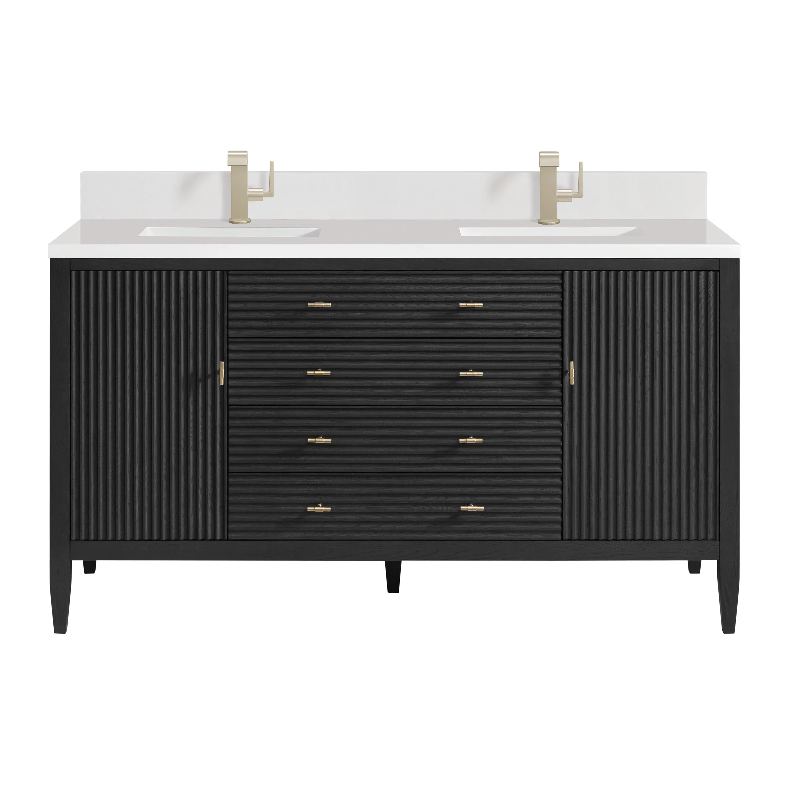 Myrrin 60" Double Vanity, Carbon Oak w/ Single Hole 3 CM White Zeus Silestone Top & Backsplash