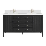 Myrrin 60" Double Vanity, Carbon Oak w/ Single Hole 3 CM White Zeus Silestone Top & Backsplash