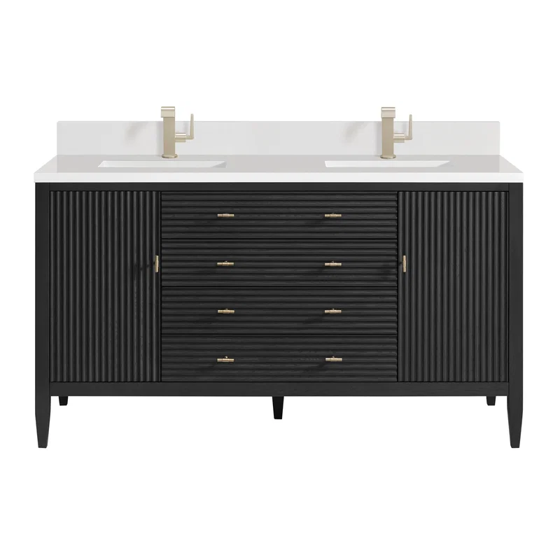 Myrrin 60" Double Vanity, Carbon Oak w/ Single Hole 3 CM White Zeus Silestone Top & Backsplash
