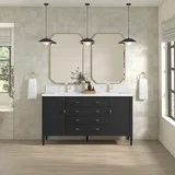 Myrrin 60" Double Vanity, Carbon Oak w/ Single Hole 3 CM White Zeus Silestone Top & Backsplash