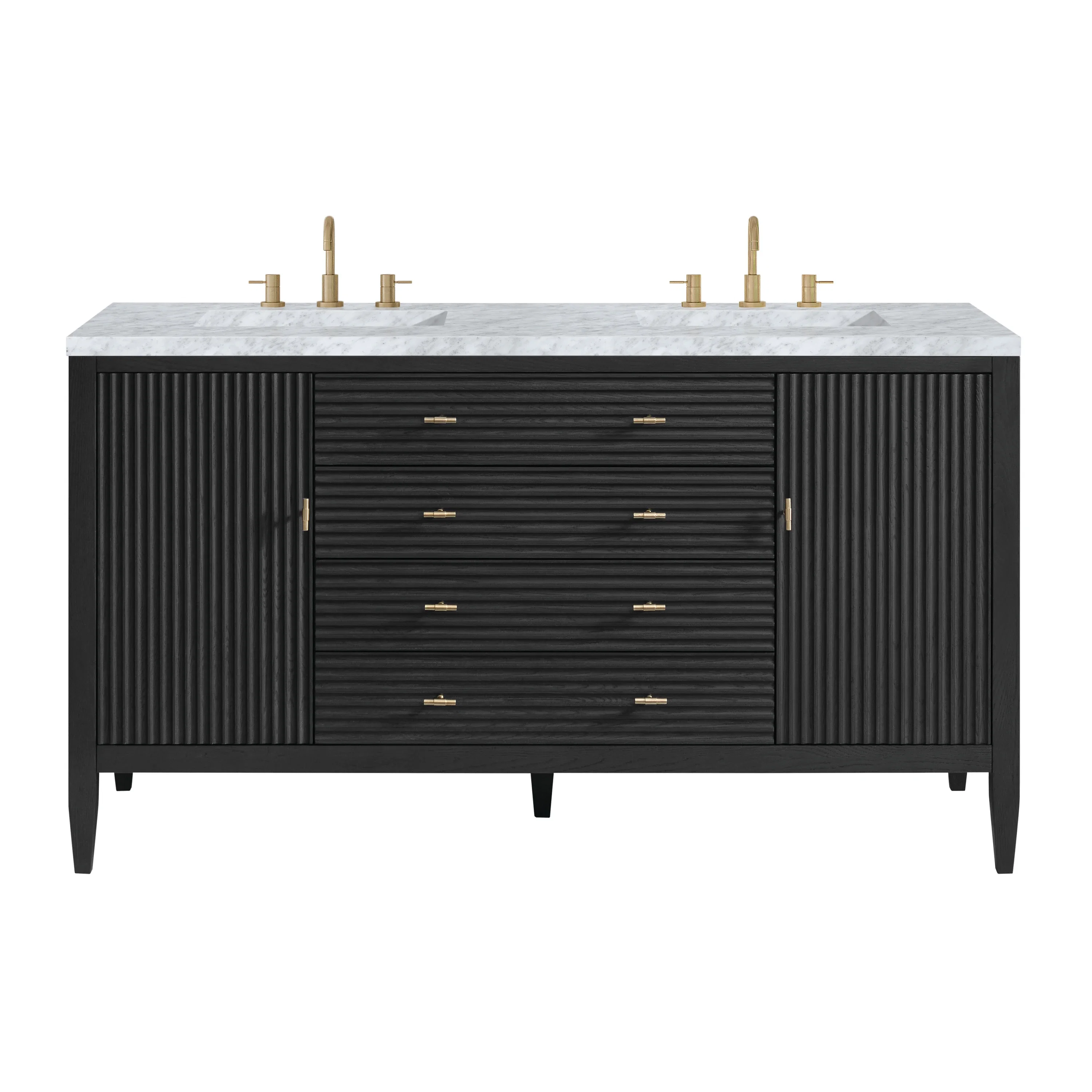 Myrrin 60" Double Vanity, Carbon Oak w/ 3 CM Carrara White Marble Top