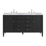 Myrrin 60" Double Vanity, Carbon Oak w/ 3 CM Carrara White Marble Top