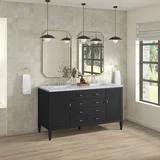 Myrrin 60" Double Vanity, Carbon Oak w/ 3 CM Carrara White Marble Top