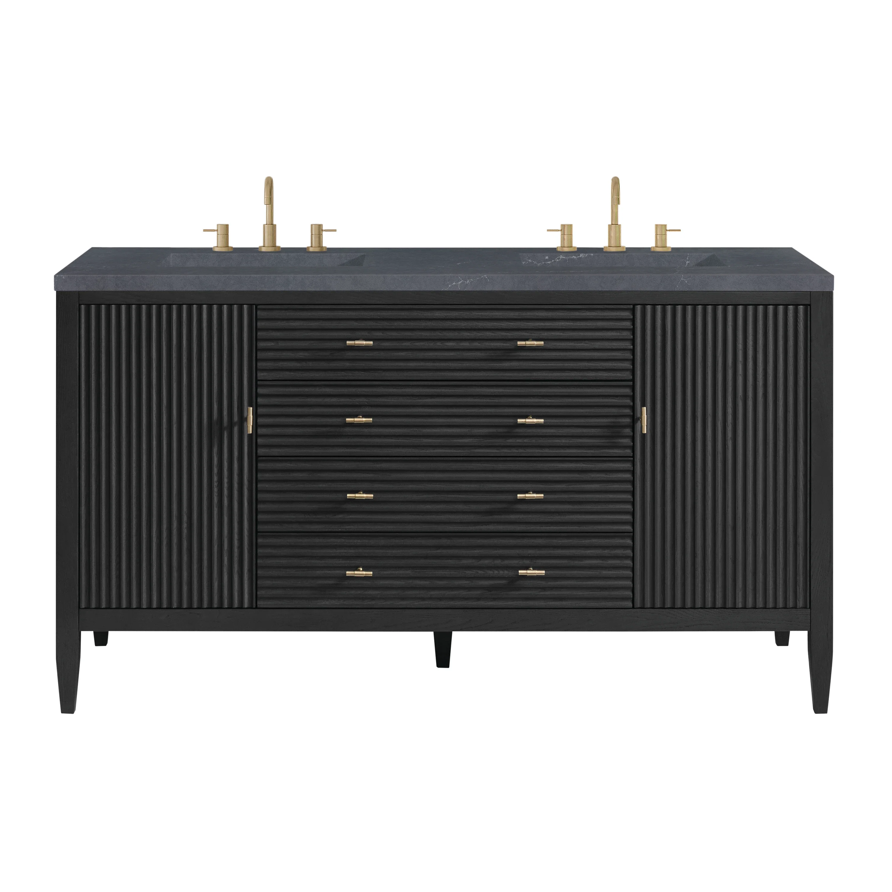 Myrrin 60" Double Vanity, Carbon Oak w/ 3 CM Charcoal Soapstone Silestone Top