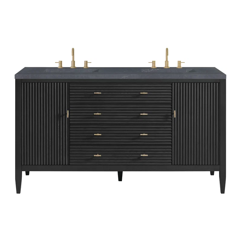 Myrrin 60" Double Vanity, Carbon Oak w/ 3 CM Charcoal Soapstone Silestone Top