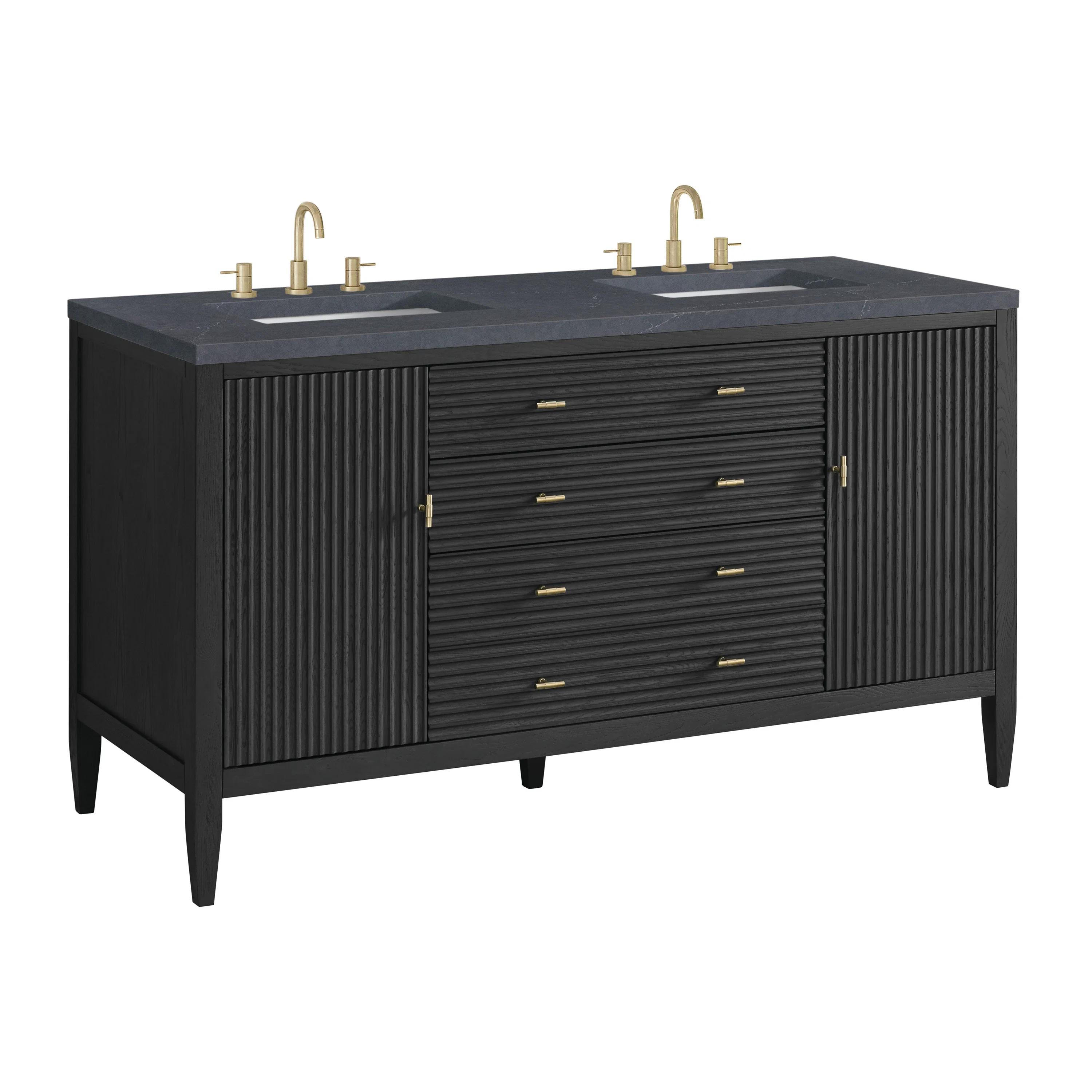 Myrrin 60" Double Vanity, Carbon Oak w/ 3 CM Charcoal Soapstone Silestone Top