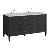 Myrrin 60" Double Vanity, Carbon Oak w/ 3 CM Eternal Jasmine Pearl Silestone Top
