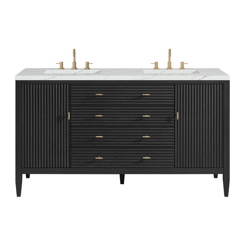 Myrrin 60" Double Vanity, Carbon Oak w/ 3 CM Ethereal Noctis Silestone Top
