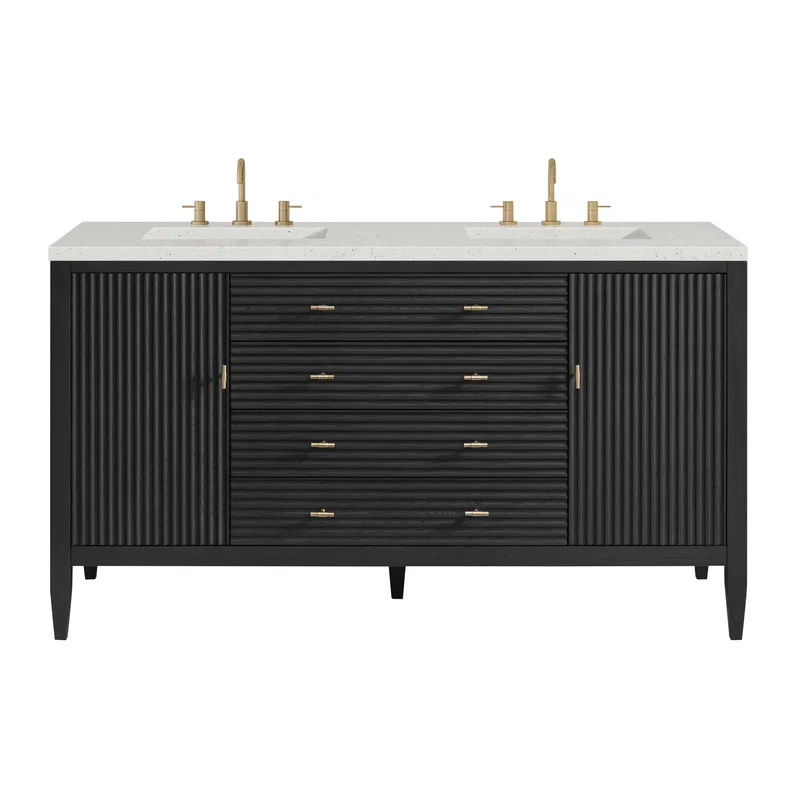 Myrrin 60" Double Vanity, Carbon Oak w/ 3 CM Lime Delight Silestone Top