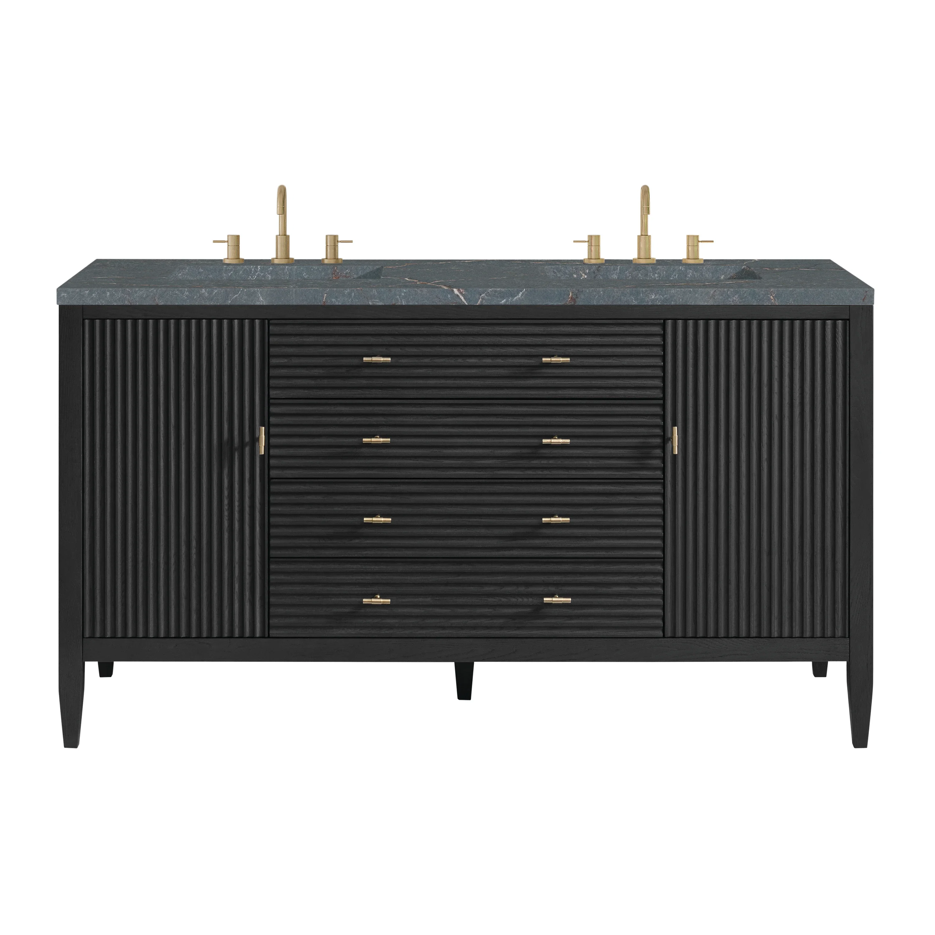 Myrrin 60" Double Vanity, Carbon Oak w/ 3 CM Parisien Bleu Silestone Top