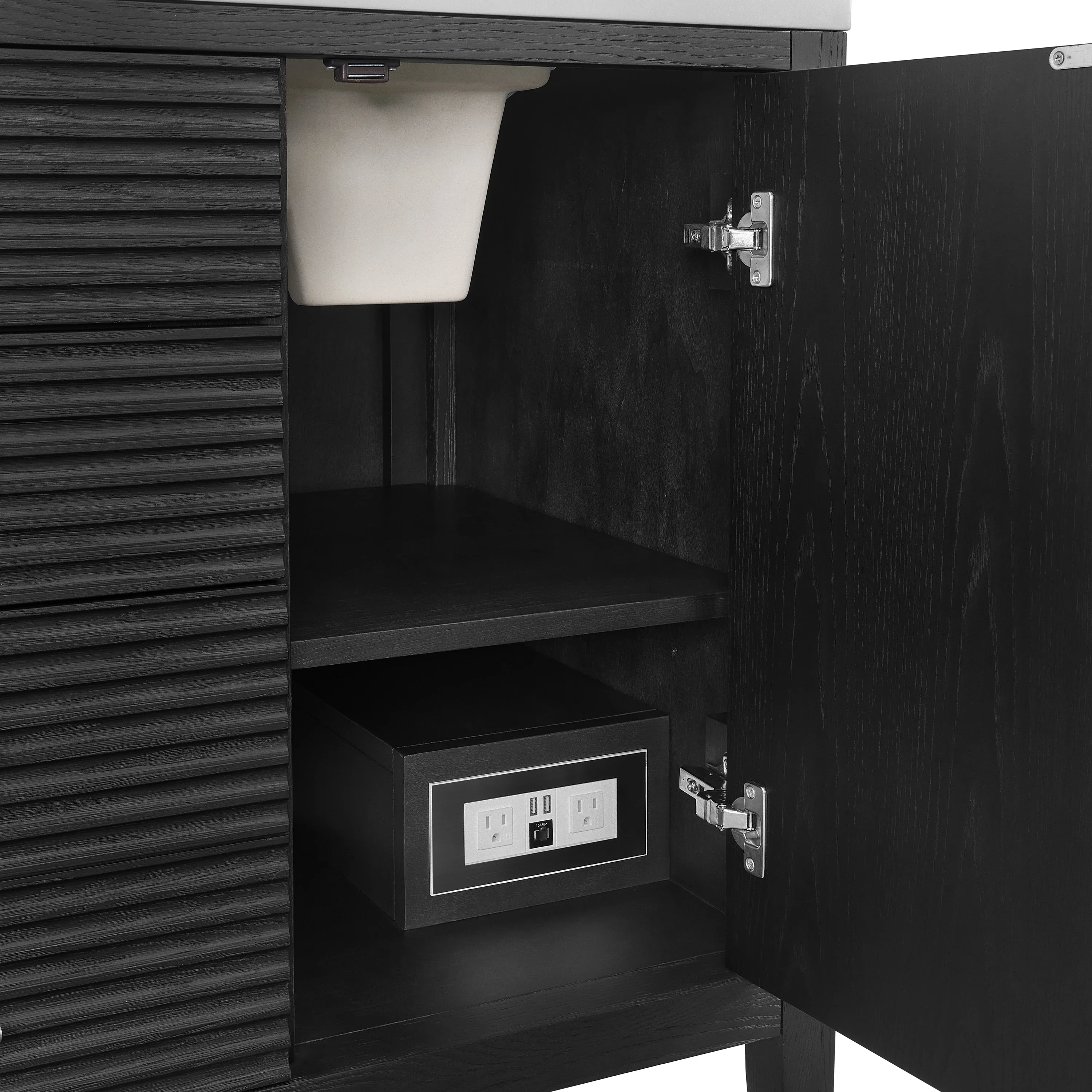 Myrrin 60" Double Vanity, Carbon Oak w/ 3 CM Parisien Bleu Silestone Top
