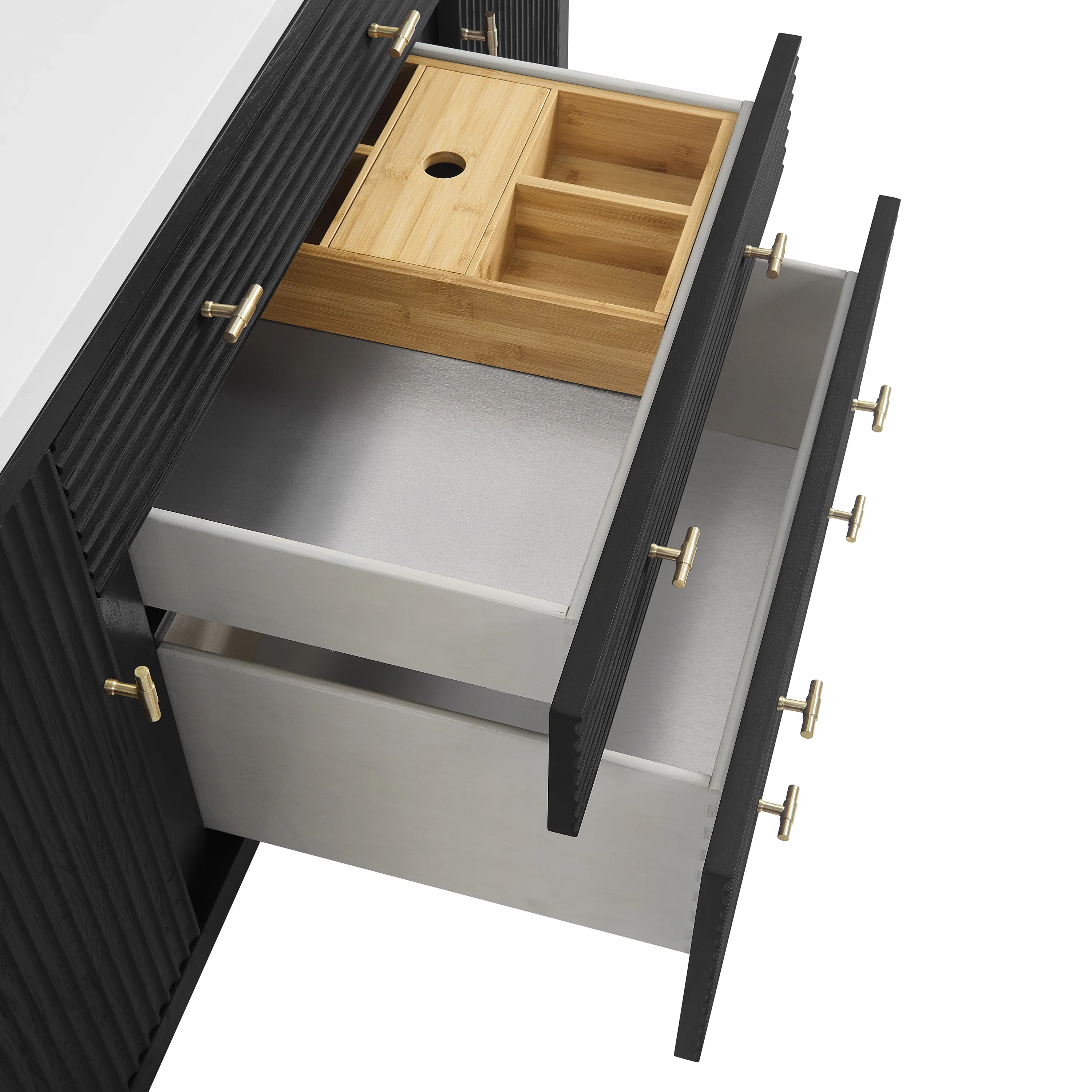 Myrrin 60" Double Vanity, Carbon Oak w/ 3 CM Parisien Bleu Silestone Top