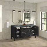 Myrrin 60" Double Vanity, Carbon Oak w/ 3 CM Parisien Bleu Silestone Top