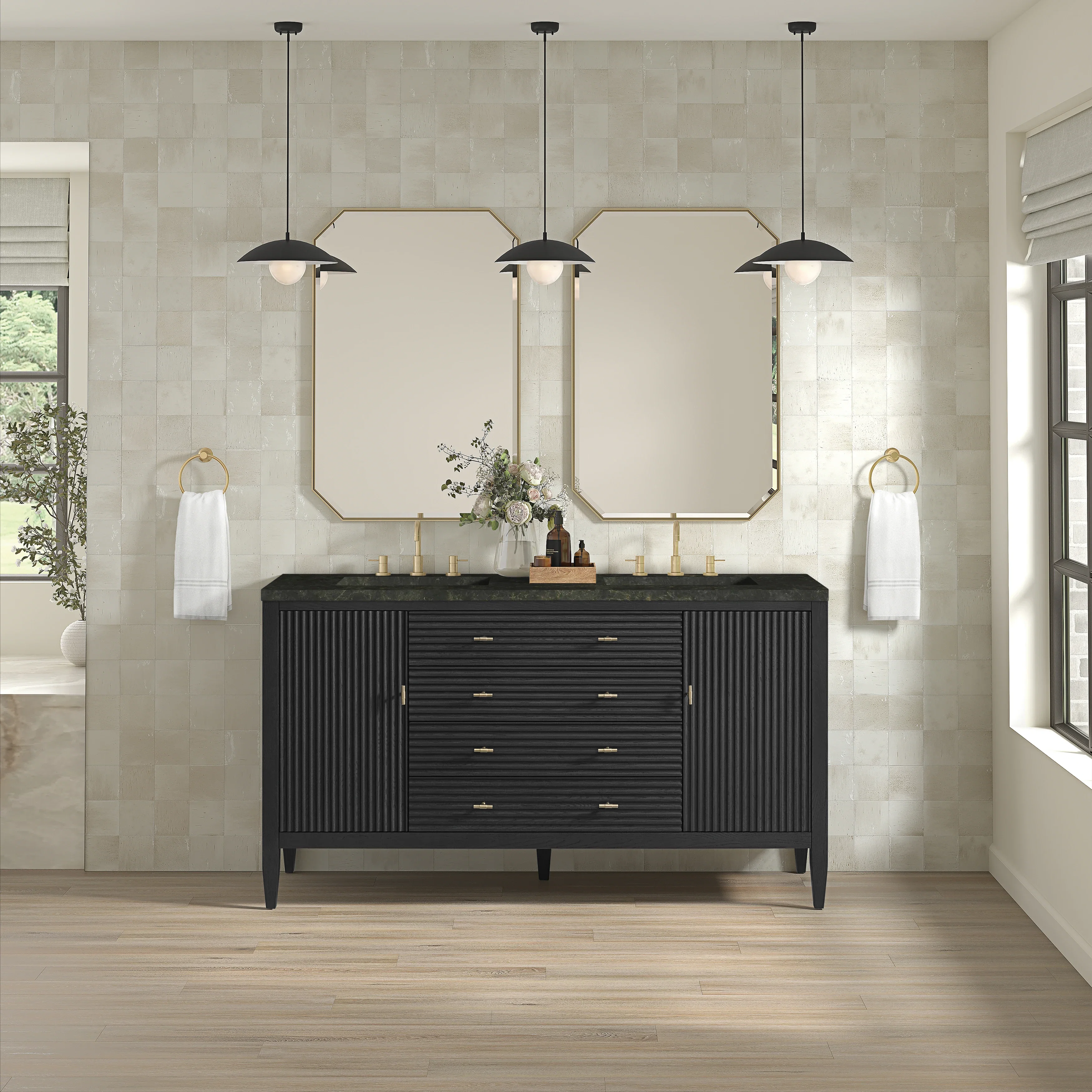 Myrrin 60" Double Vanity, Carbon Oak, w/ 3 CM Phantome Eclos Top