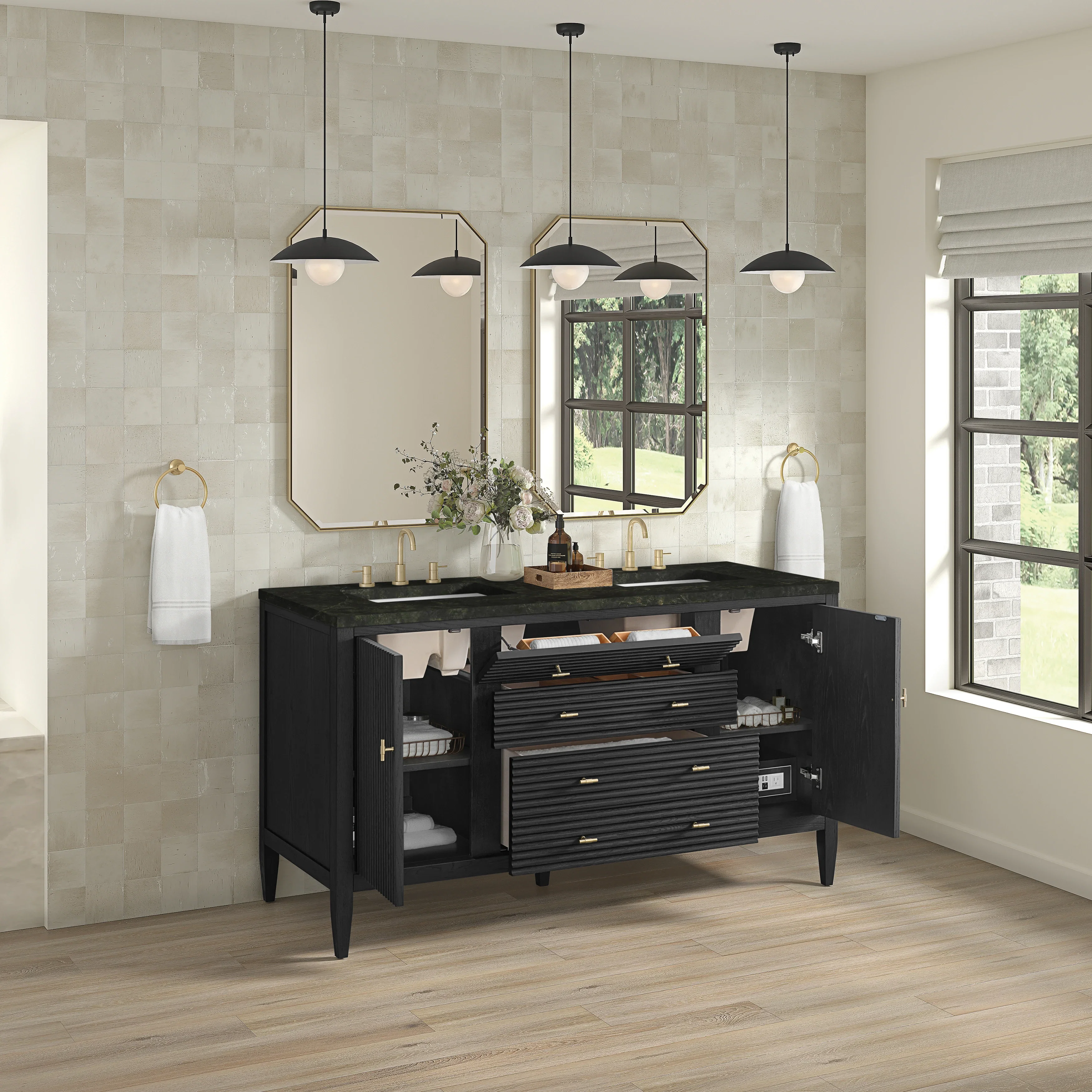 Myrrin 60" Double Vanity, Carbon Oak, w/ 3 CM Phantome Eclos Top