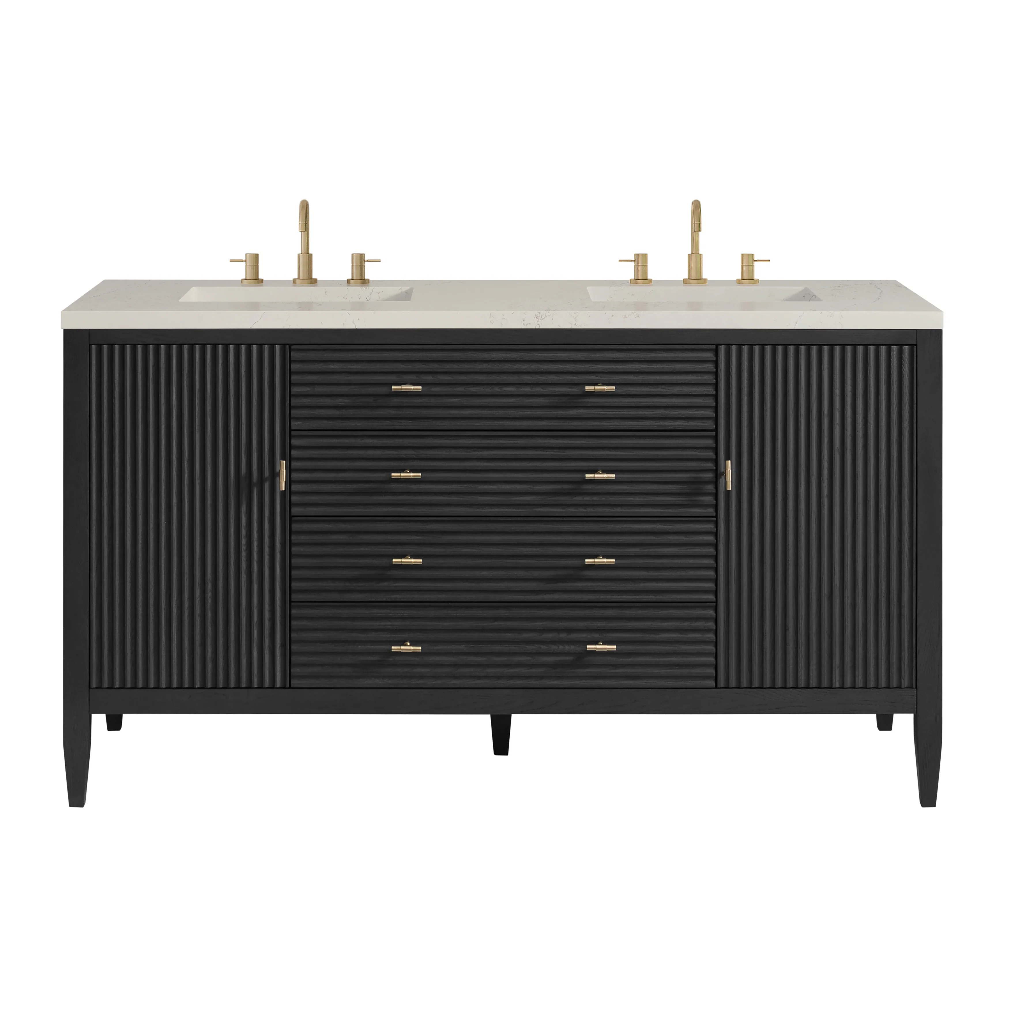 Myrrin 60" Double Vanity, Carbon Oak, w/ 3 CM Siberian Silestone Top