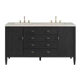 Myrrin 60" Double Vanity, Carbon Oak, w/ 3 CM Siberian Silestone Top