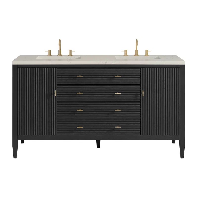 Myrrin 60" Double Vanity, Carbon Oak, w/ 3 CM Siberian Silestone Top